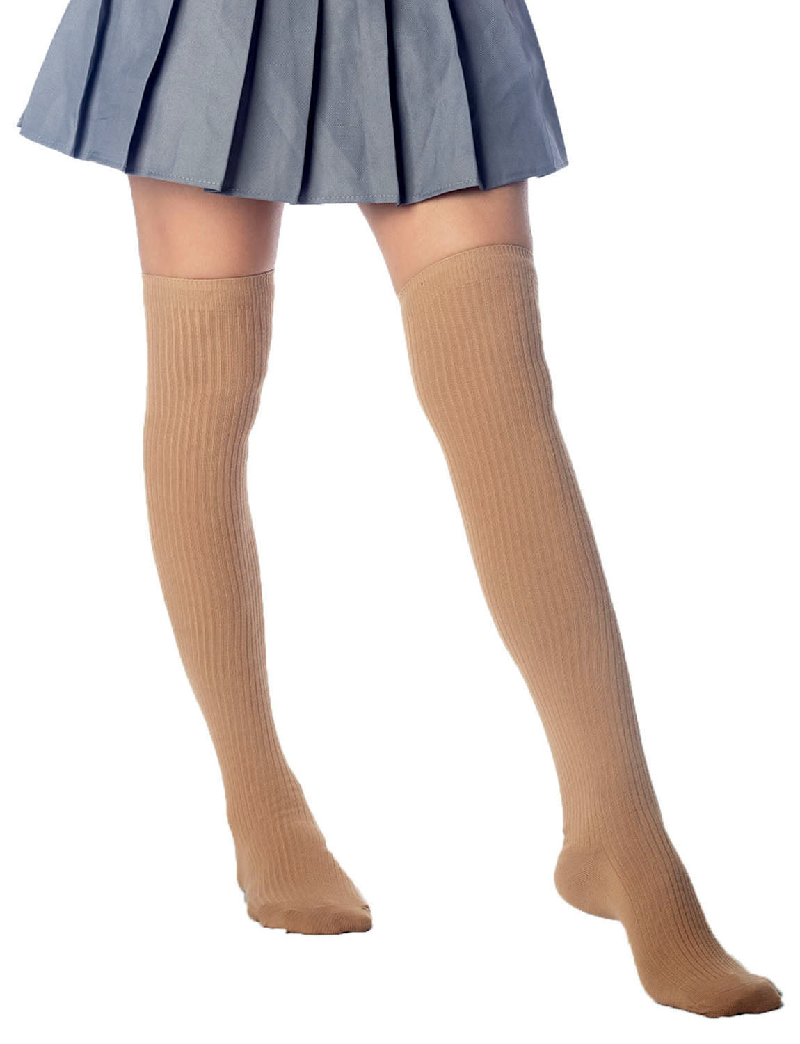 Women's Plain Pattern Stylish Solid Color Hold-up Thigh High Long Socks