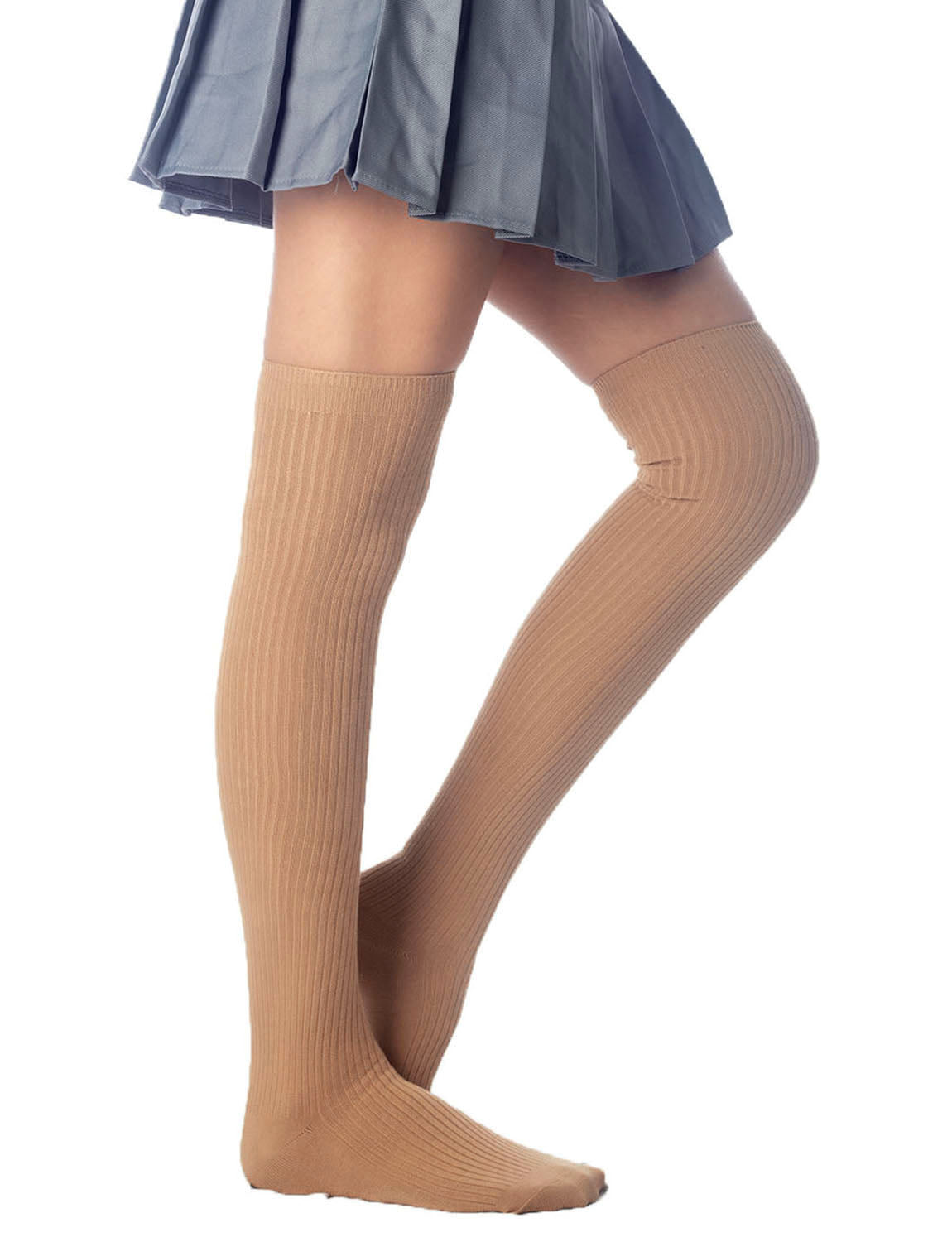 Women's Plain Pattern Stylish Solid Color Hold-up Thigh High Casual Long Socks