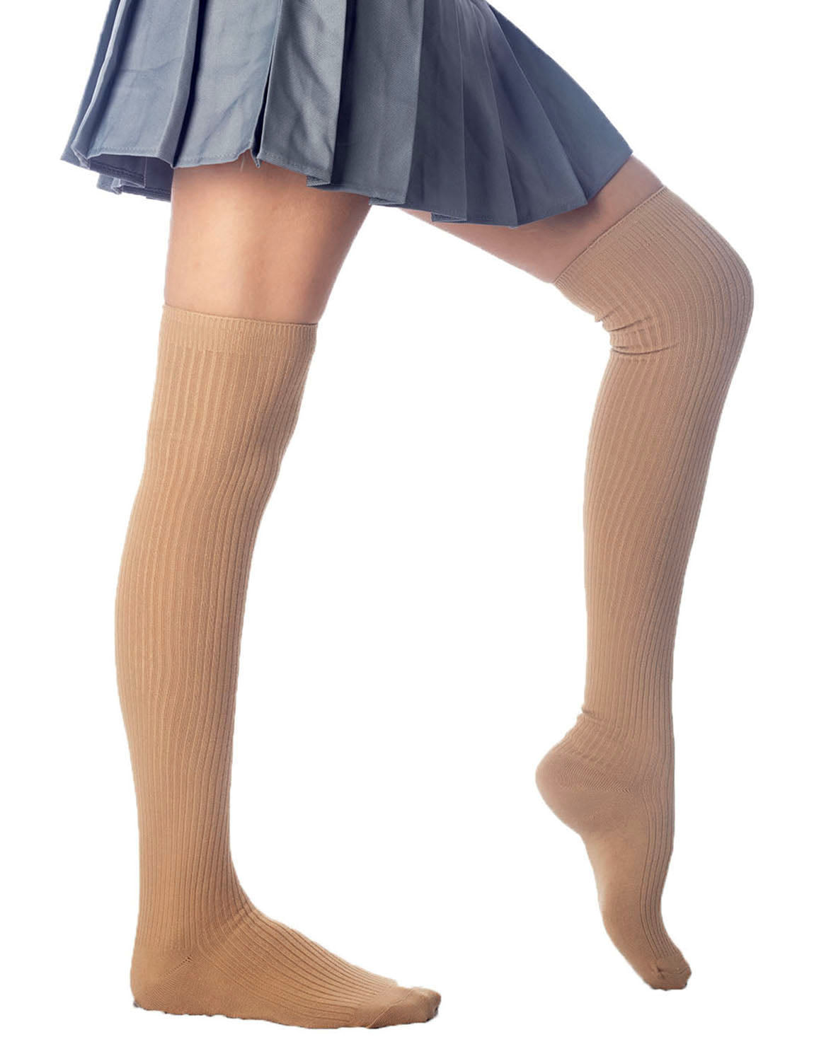 Women's Plain Pattern Stylish Solid Color Hold-up Thigh High Long Socks