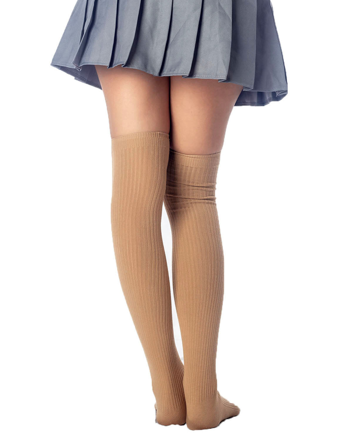 Women's Plain Pattern Stylish Solid Color Hold-up Thigh High Long Socks