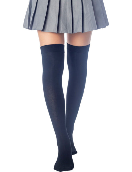 Women's Plain Pattern Cotton Solid Color Hold-up Thigh High Casual Long Socks