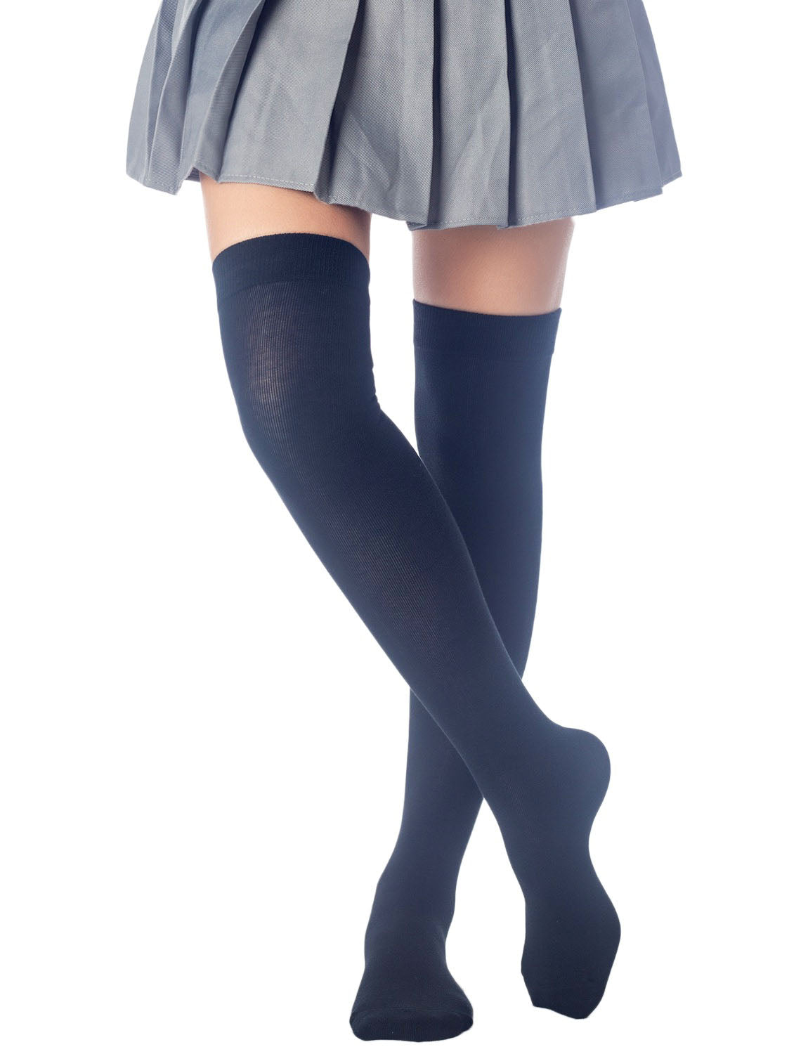 Women's Cotton Solid Color Hold-up Thigh High Long Socks
