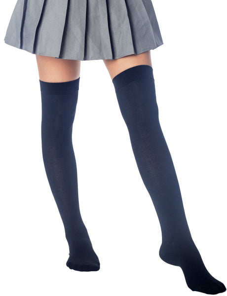 Women's Cotton Solid Color Hold-up Thigh High Long Socks