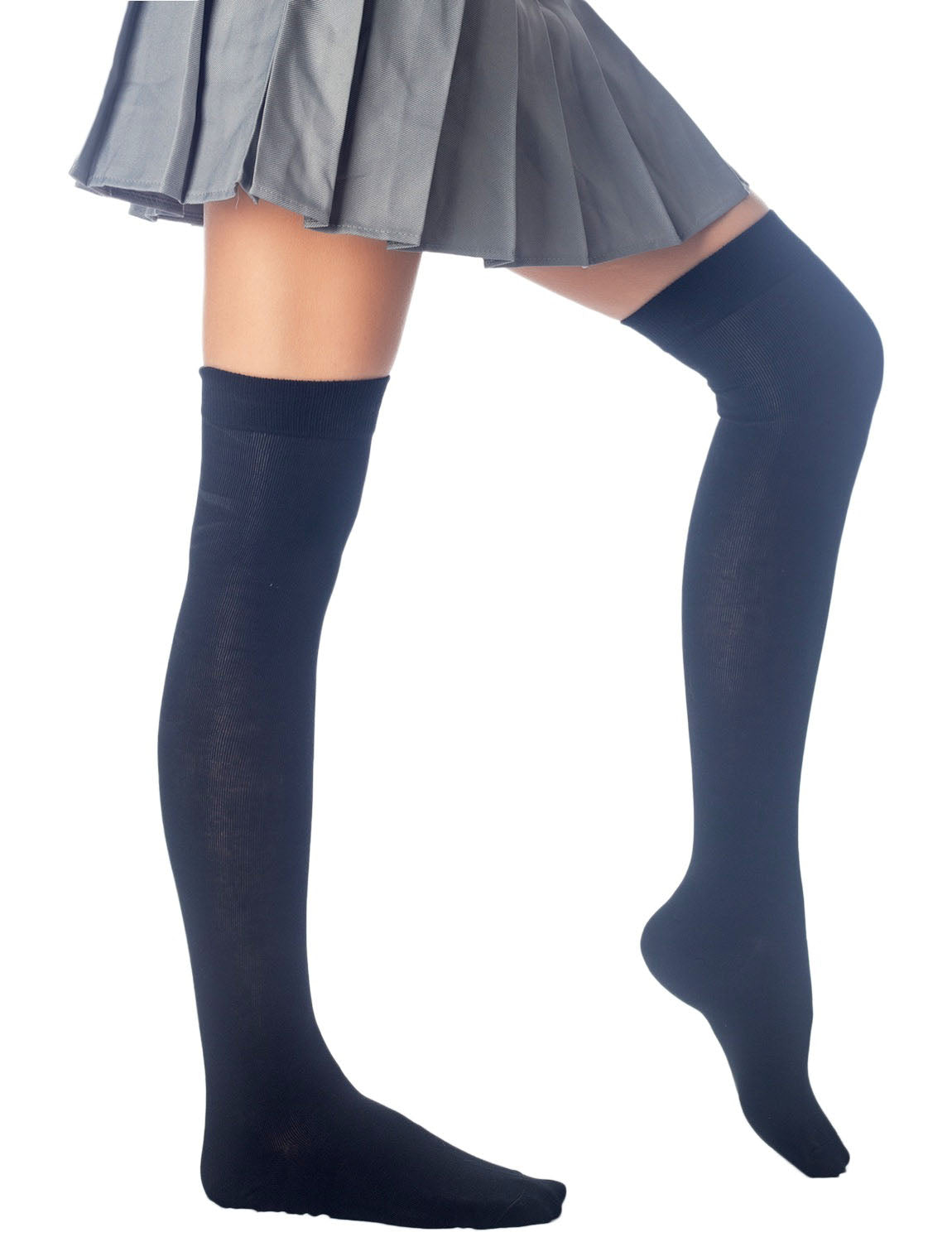 Women's Cotton Solid Color Hold-up Thigh High Long Socks