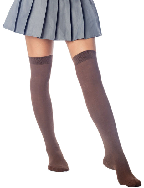 Women's Cotton Solid Color Hold-up Thigh High Long Socks