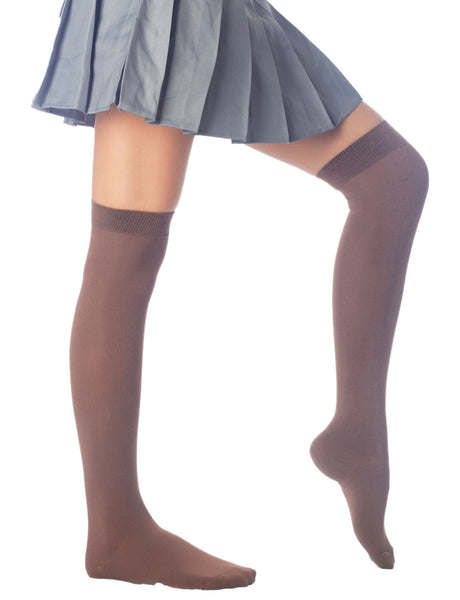Women's Cotton Solid Color Hold-up Thigh High Long Socks