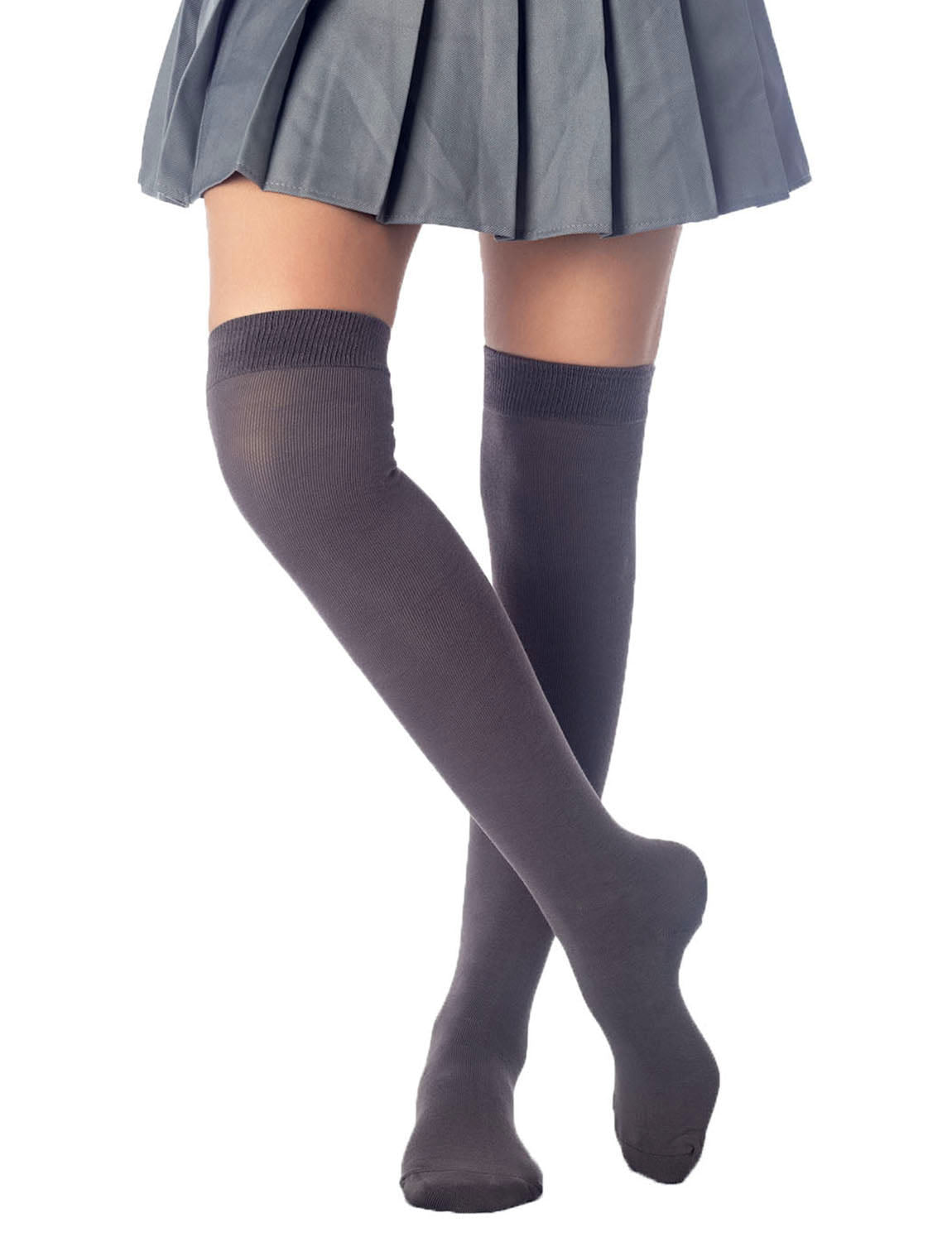 Women's Plain Pattern Cotton Solid Color Hold-up Thigh High Casual Long Socks