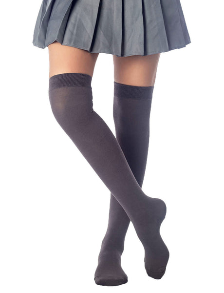 Women's Cotton Solid Color Hold-up Thigh High Long Socks
