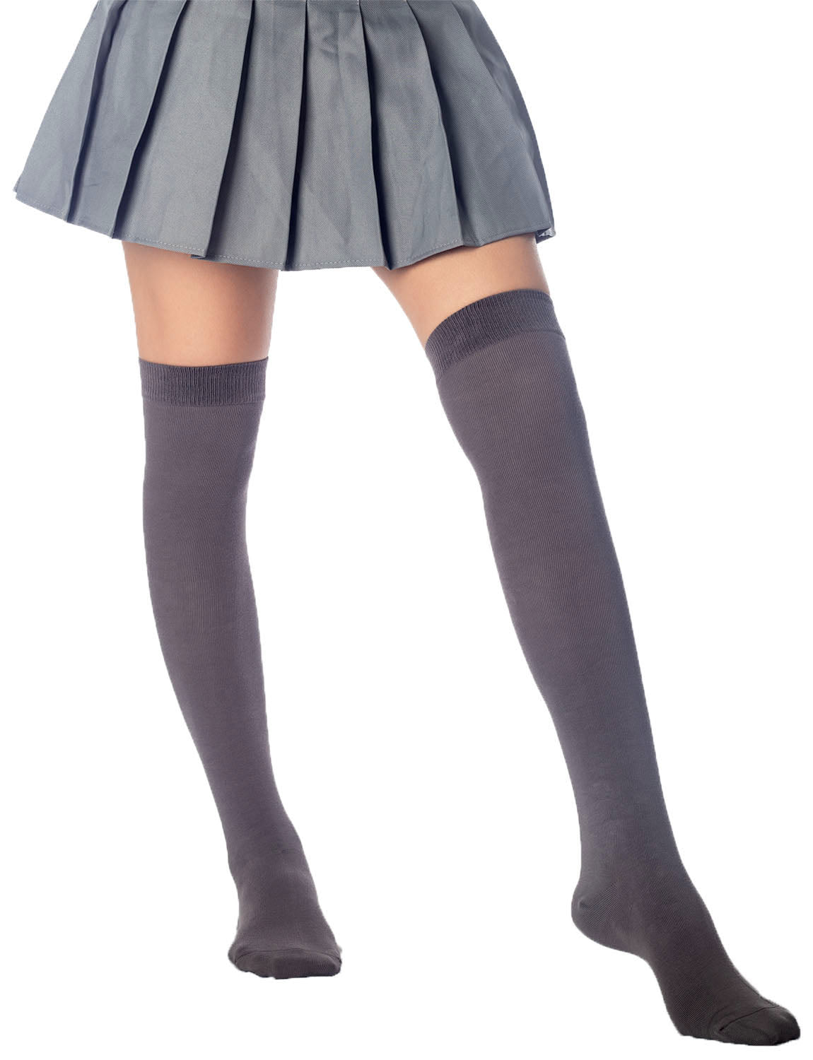 Women's Cotton Solid Color Hold-up Thigh High Long Socks