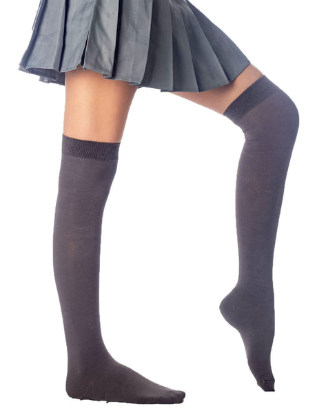 Women's Plain Pattern Cotton Solid Color Hold-up Thigh High Casual Long Socks