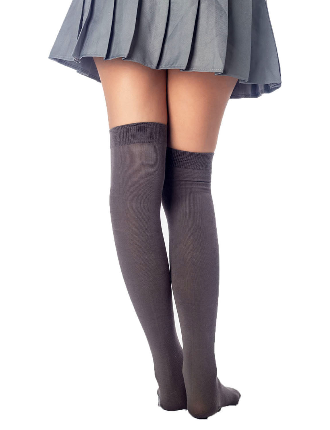 Women's Cotton Solid Color Hold-up Thigh High Long Socks