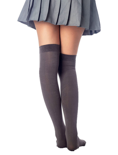 Women's Cotton Solid Color Hold-up Thigh High Long Socks