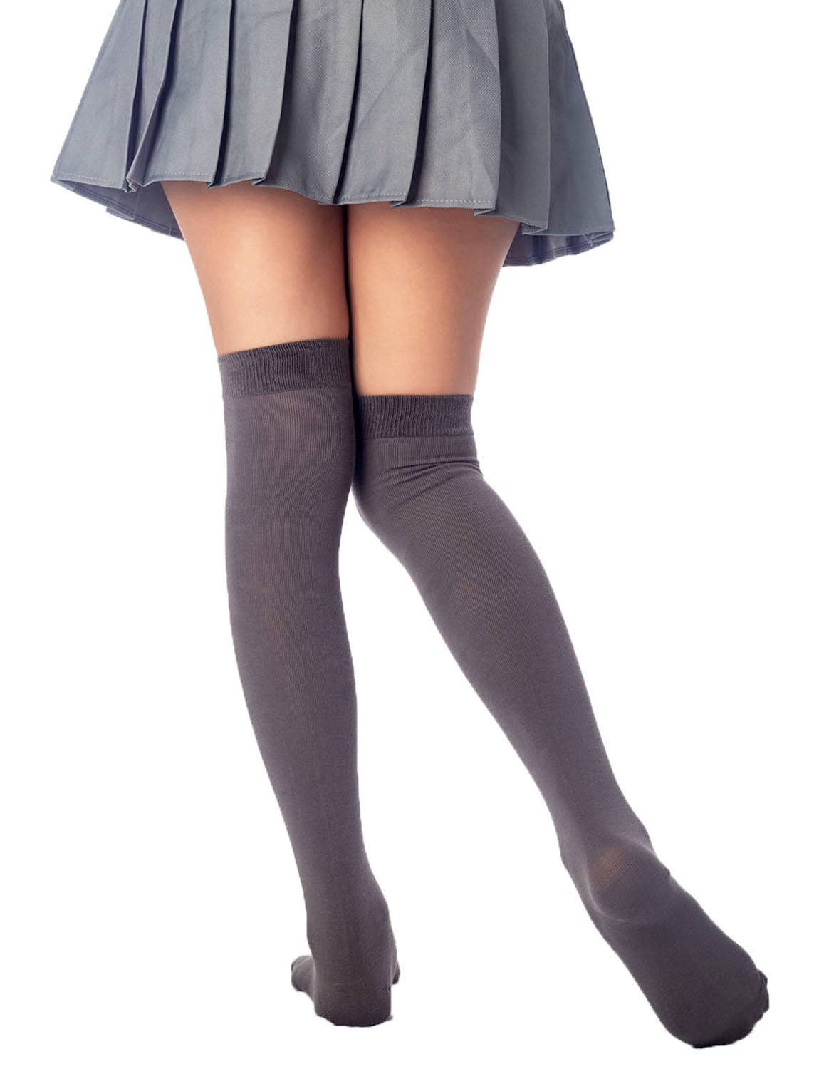 Women's Plain Pattern Cotton Solid Color Hold-up Thigh High Casual Long Socks