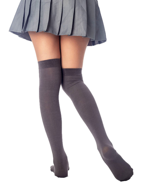 Women's Cotton Solid Color Hold-up Thigh High Long Socks