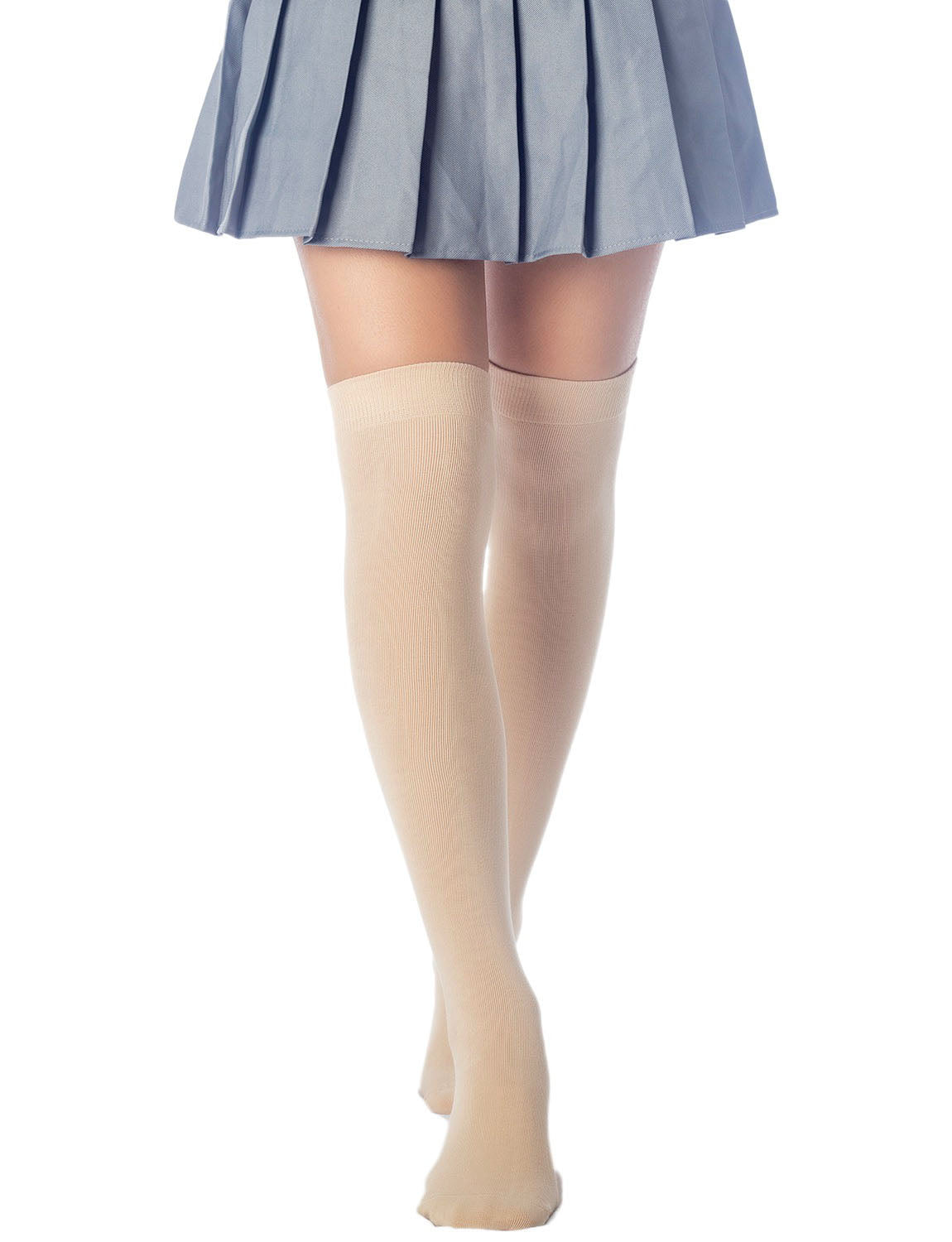 Women's Cotton Solid Color Hold-up Thigh High Long Socks