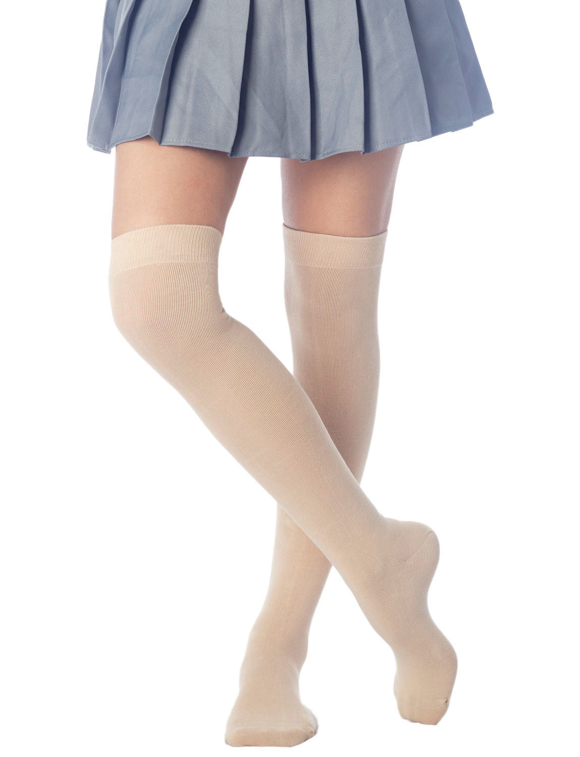 Women's Plain Pattern Cotton Solid Color Hold-up Thigh High Casual Long Socks