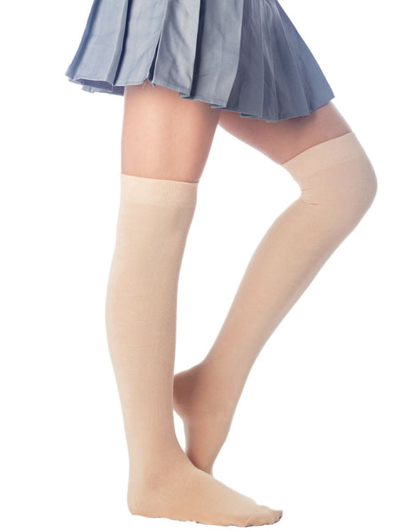 Women's Cotton Solid Color Hold-up Thigh High Long Socks