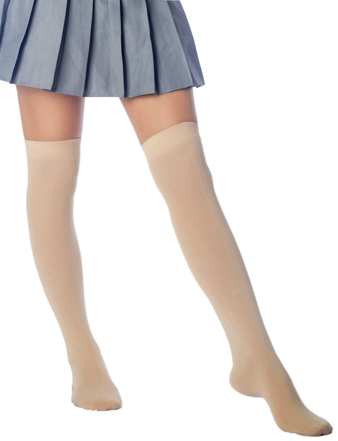 Women's Cotton Solid Color Hold-up Thigh High Long Socks