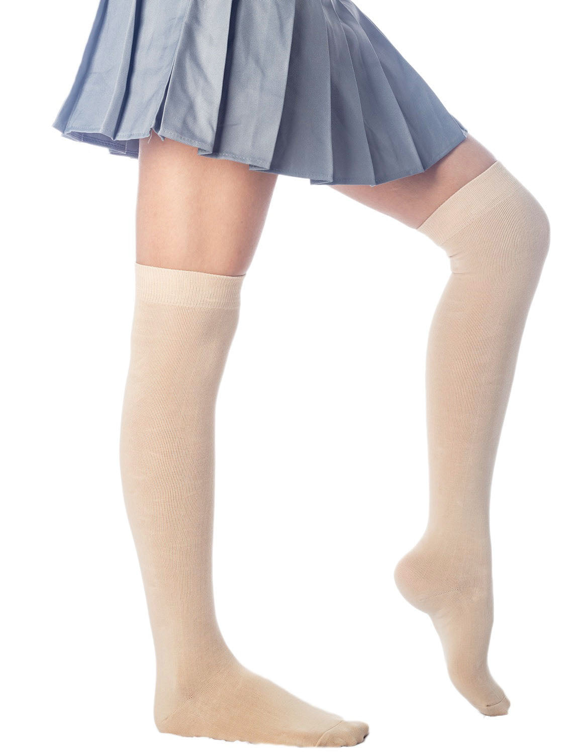 Women's Plain Pattern Cotton Solid Color Hold-up Thigh High Casual Long Socks