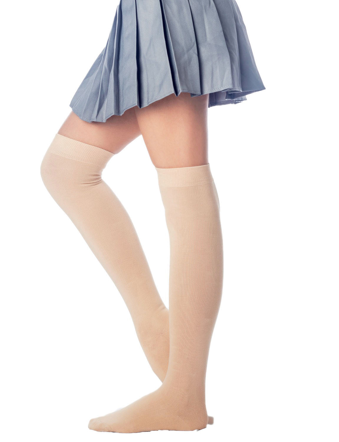 Women's Plain Pattern Cotton Solid Color Hold-up Thigh High Casual Long Socks