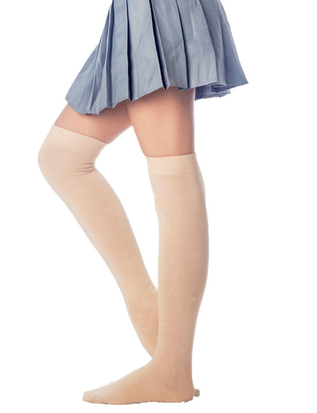 Women's Cotton Solid Color Hold-up Thigh High Long Socks