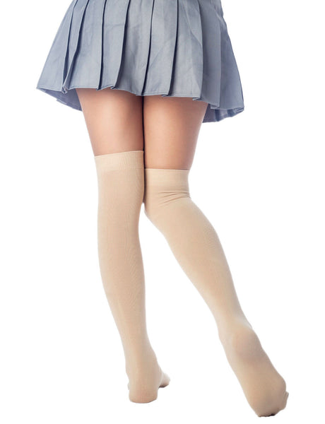 Women's Plain Pattern Cotton Solid Color Hold-up Thigh High Casual Long Socks