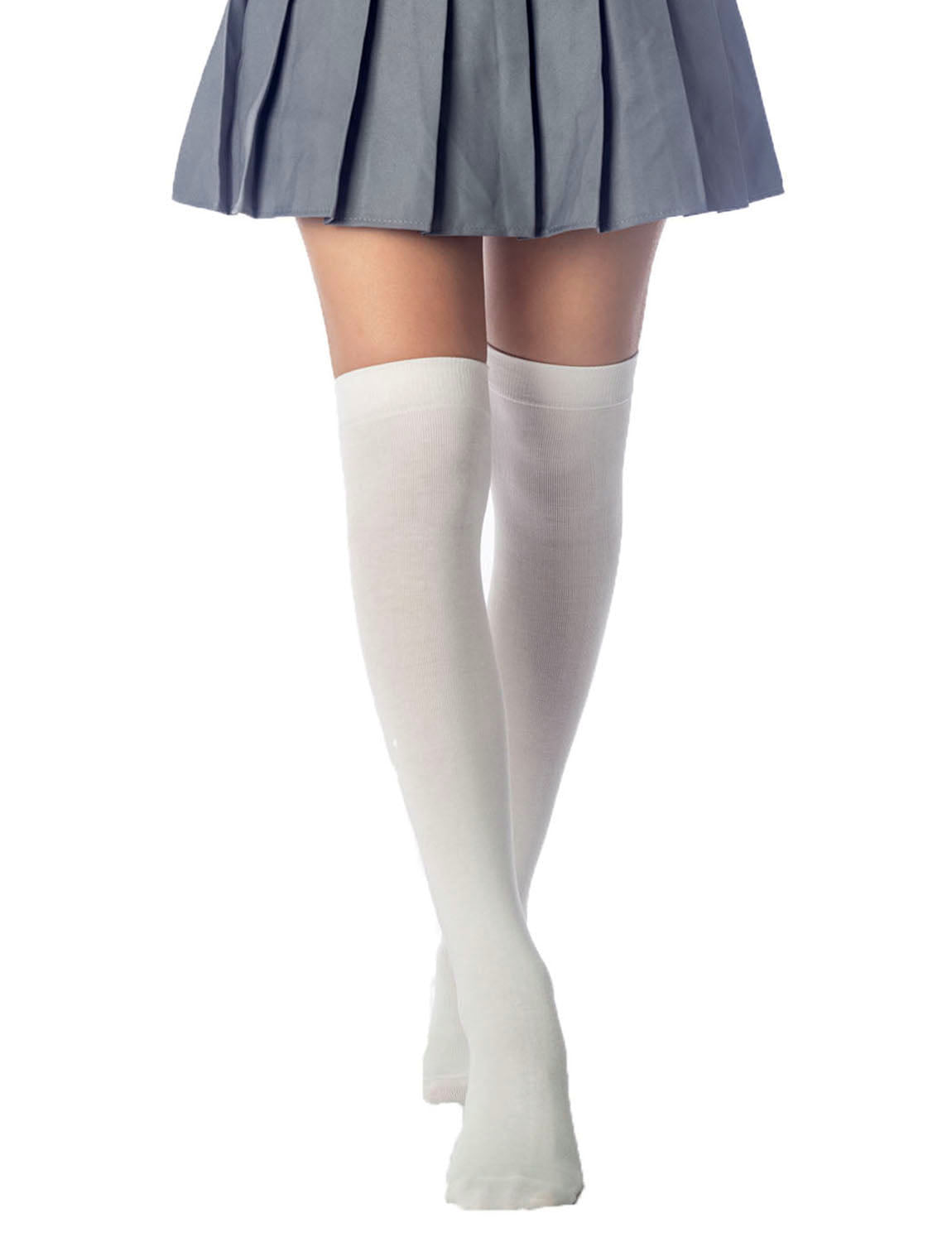 Women's Cotton Solid Color Hold-up Thigh High Long Socks