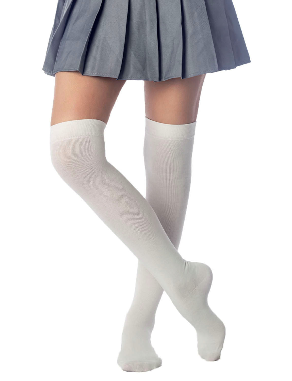 Women's Plain Pattern Cotton Solid Color Hold-up Thigh High Casual Long Socks