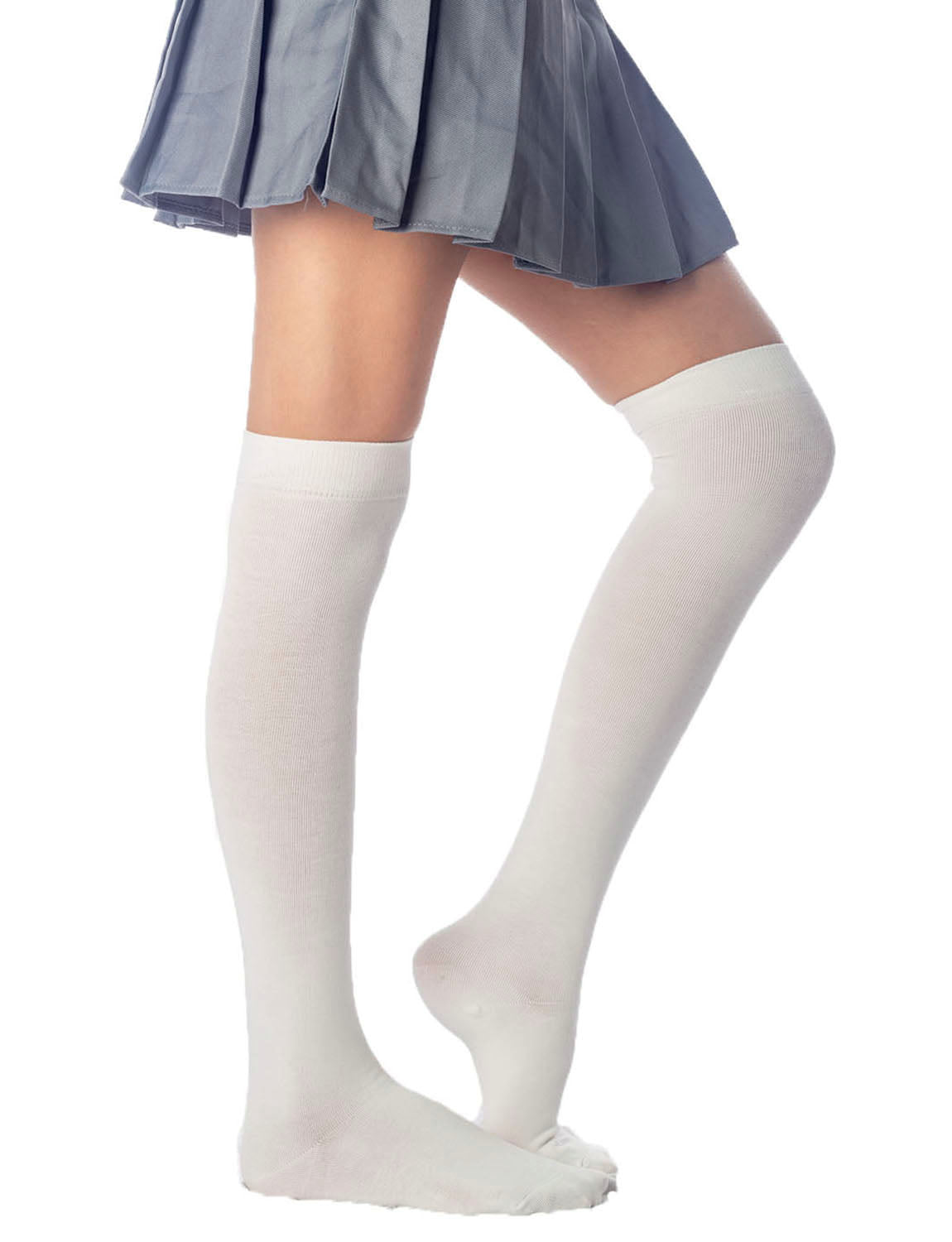 Women's Plain Pattern Cotton Solid Color Hold-up Thigh High Casual Long Socks