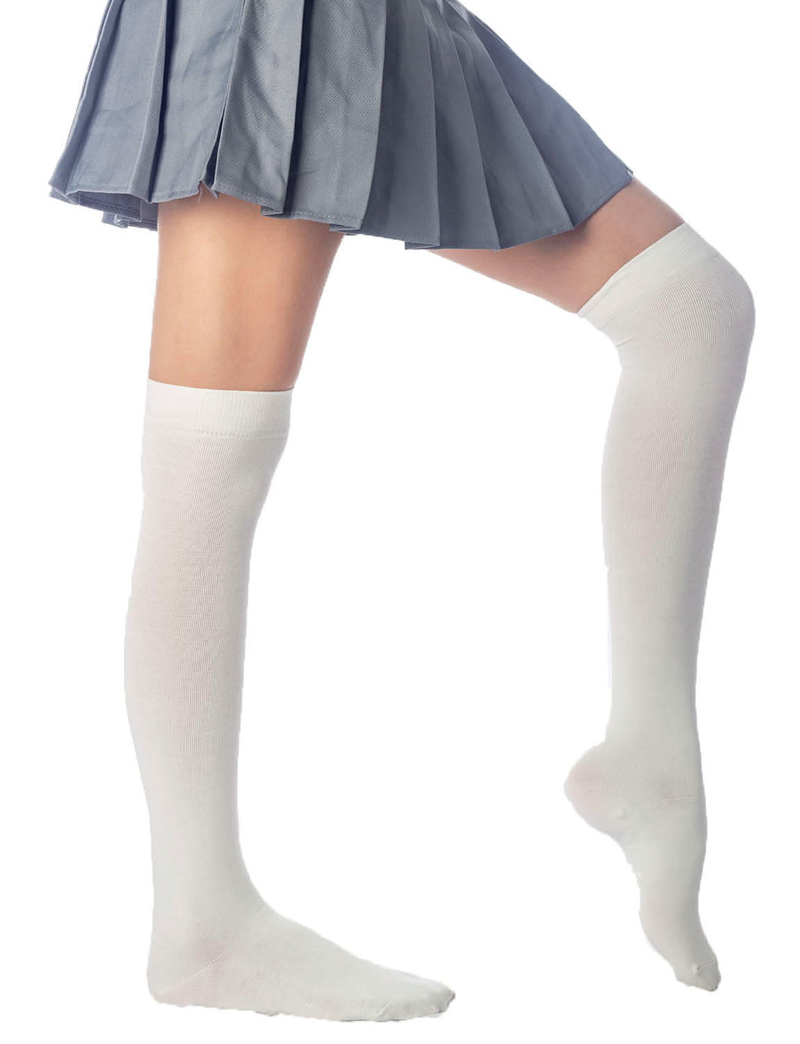 Women's Cotton Solid Color Hold-up Thigh High Long Socks