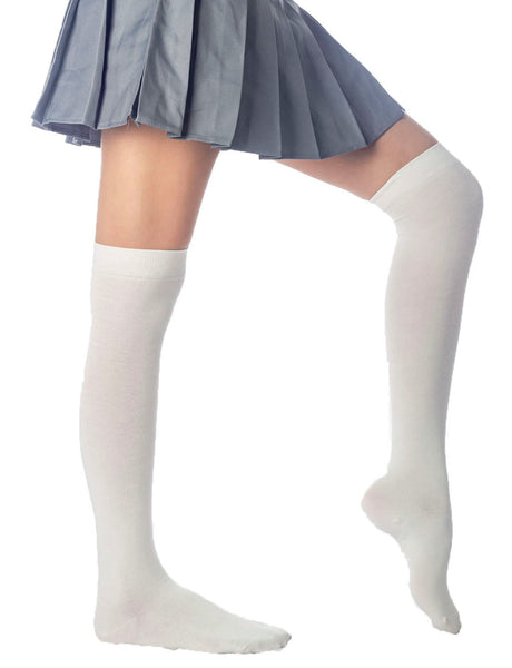 Women's Cotton Solid Color Hold-up Thigh High Long Socks