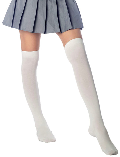 Women's Cotton Solid Color Hold-up Thigh High Long Socks