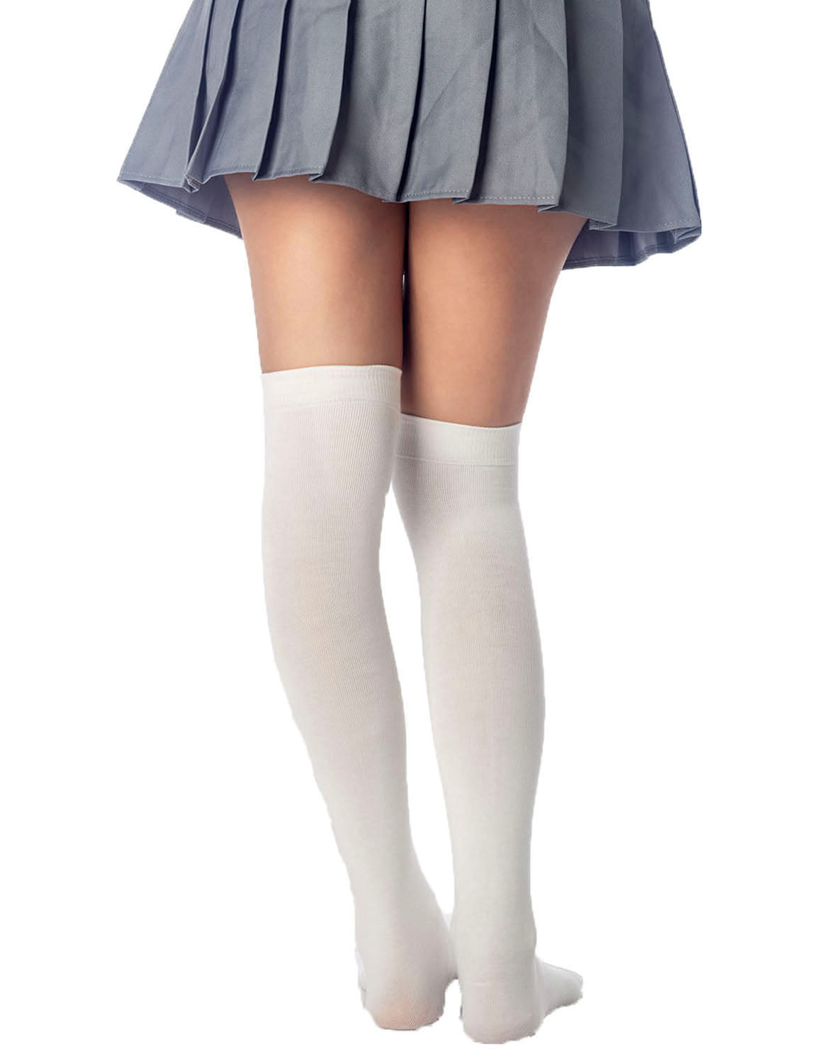 Women's Cotton Solid Color Hold-up Thigh High Long Socks