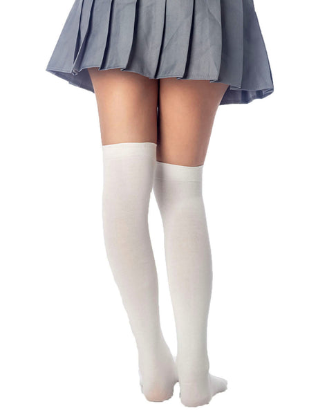 Women's Cotton Solid Color Hold-up Thigh High Long Socks