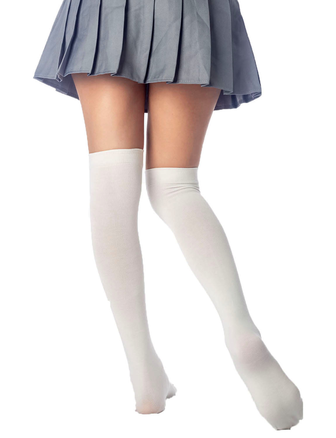 Women's Cotton Solid Color Hold-up Thigh High Long Socks