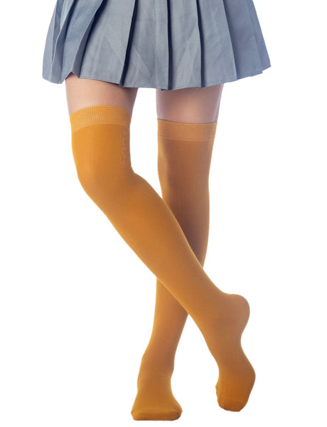 Women's Cotton Solid Color Hold-up Thigh High Long Socks