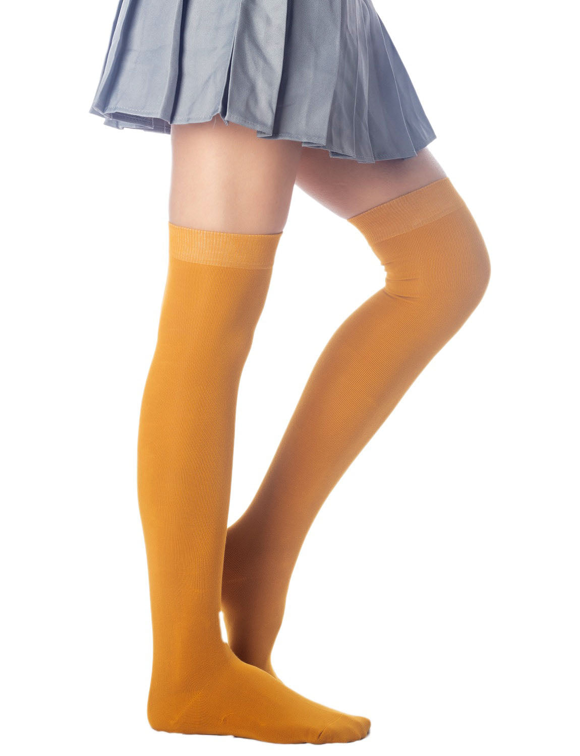 Women's Plain Pattern Cotton Solid Color Hold-up Thigh High Casual Long Socks