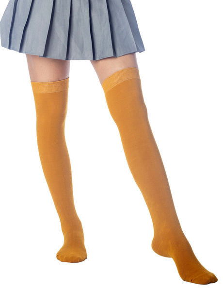 Women's Cotton Solid Color Hold-up Thigh High Long Socks