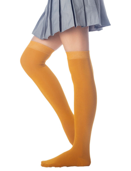 Women's Cotton Solid Color Hold-up Thigh High Long Socks