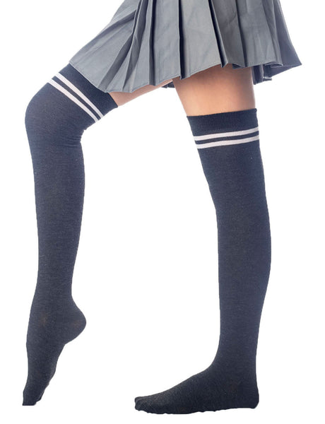 Women's Football Style Stripes Sports Casual Hold-up Thigh High Long Socks