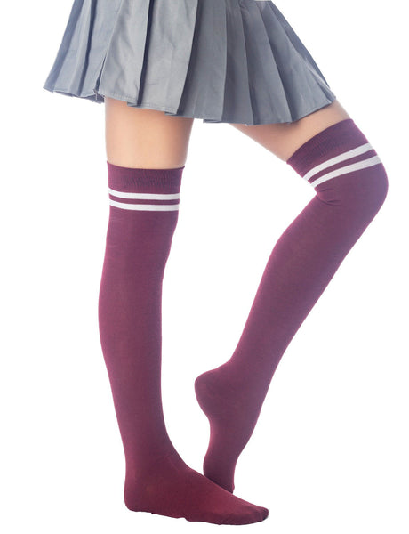 Women's Football Style Stripes Sports Casual Hold-up Thigh High Long Socks