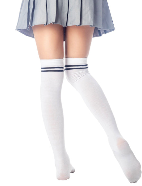 Women's Football Style Stripes Sports Casual Hold-up Thigh High Long Socks