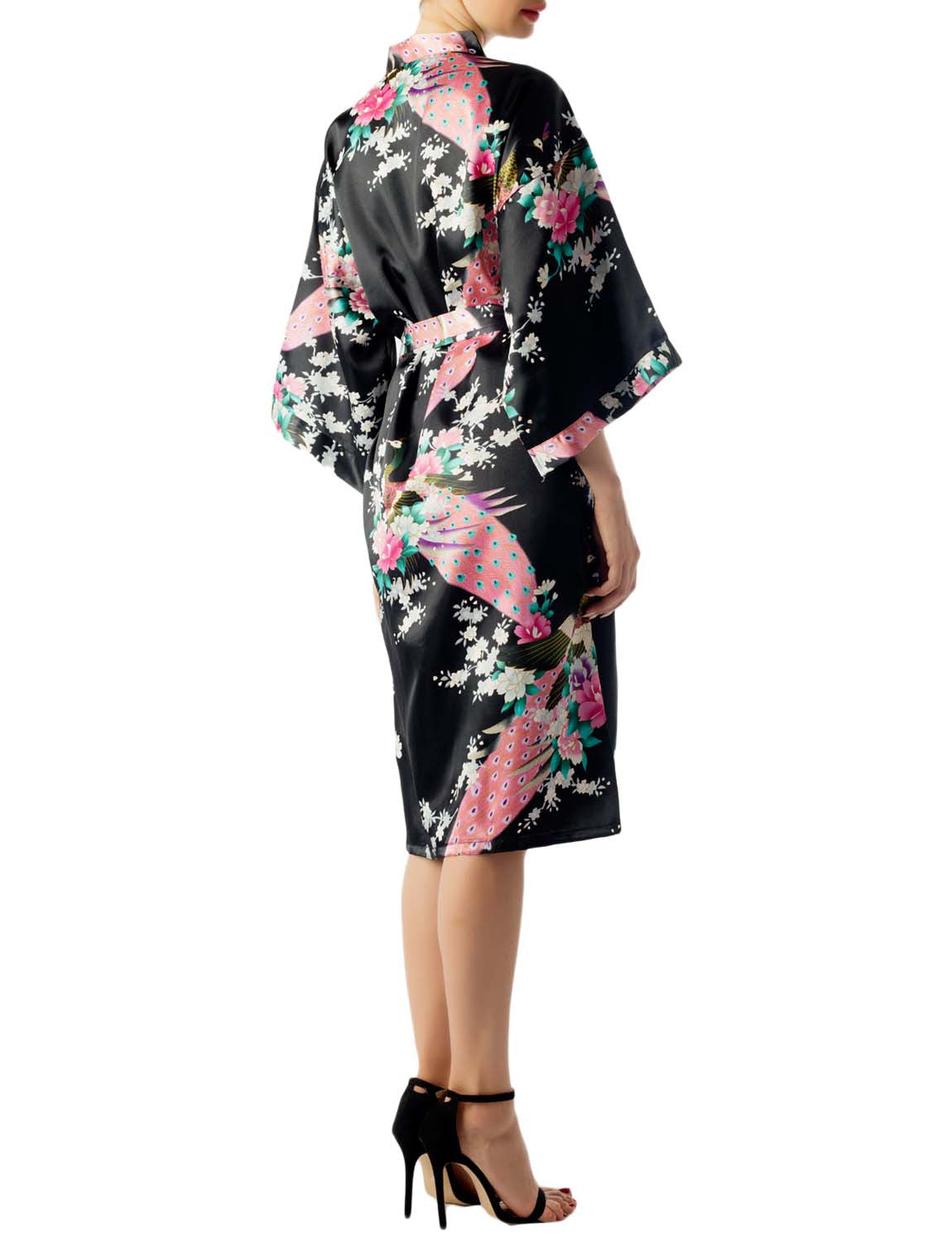Women's Peacock And Plum Blossom Fashion Japanese Kimono Style Midi Robe