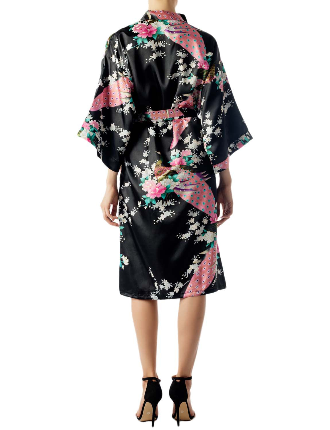 Women's Peacock And Plum Blossom Fashion Japanese Kimono Style Midi Robe