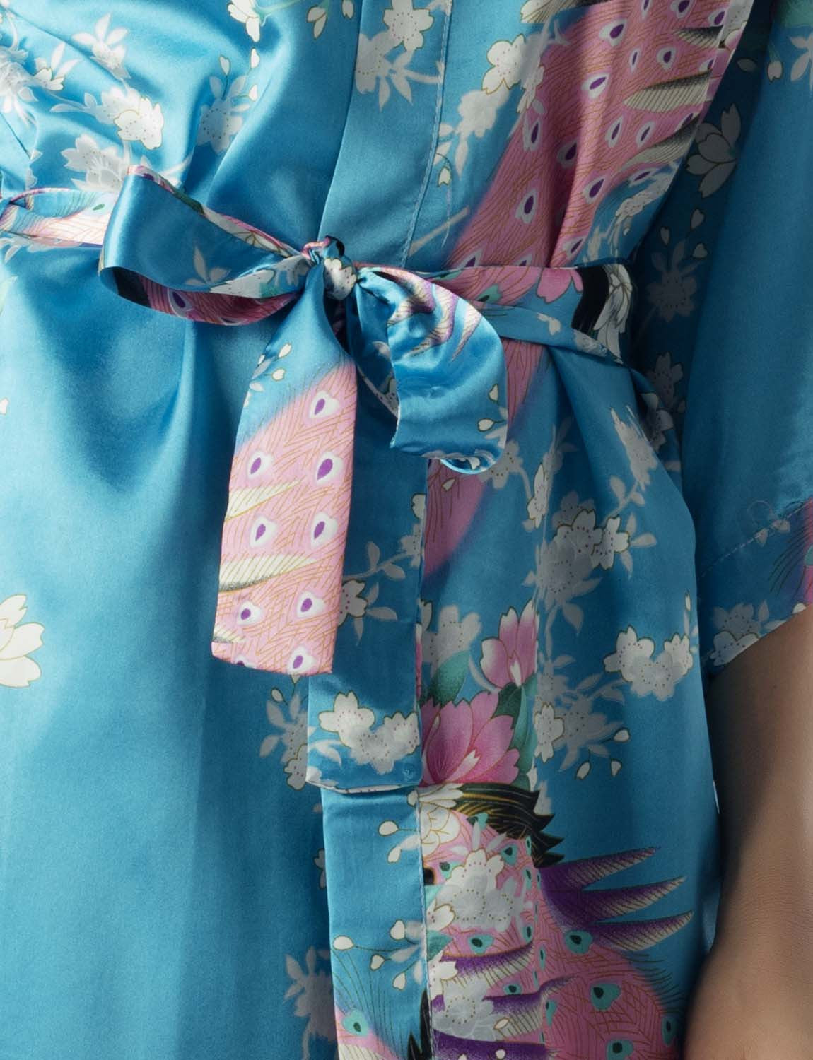 Women's Peacock And Plum Blossom Fashion Japanese Kimono Style Midi Robe