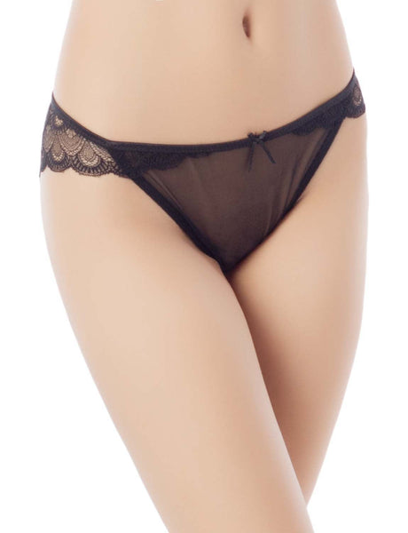 Women's Cotton Layered Lace Wings Trimmed See-through Low Rise Brief Panties