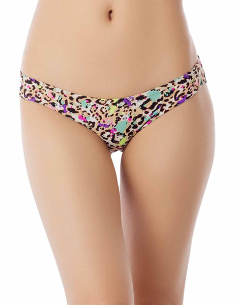 Women's Cotton Layered Leopard See-through Lace Back Low Rise Bikini Panties