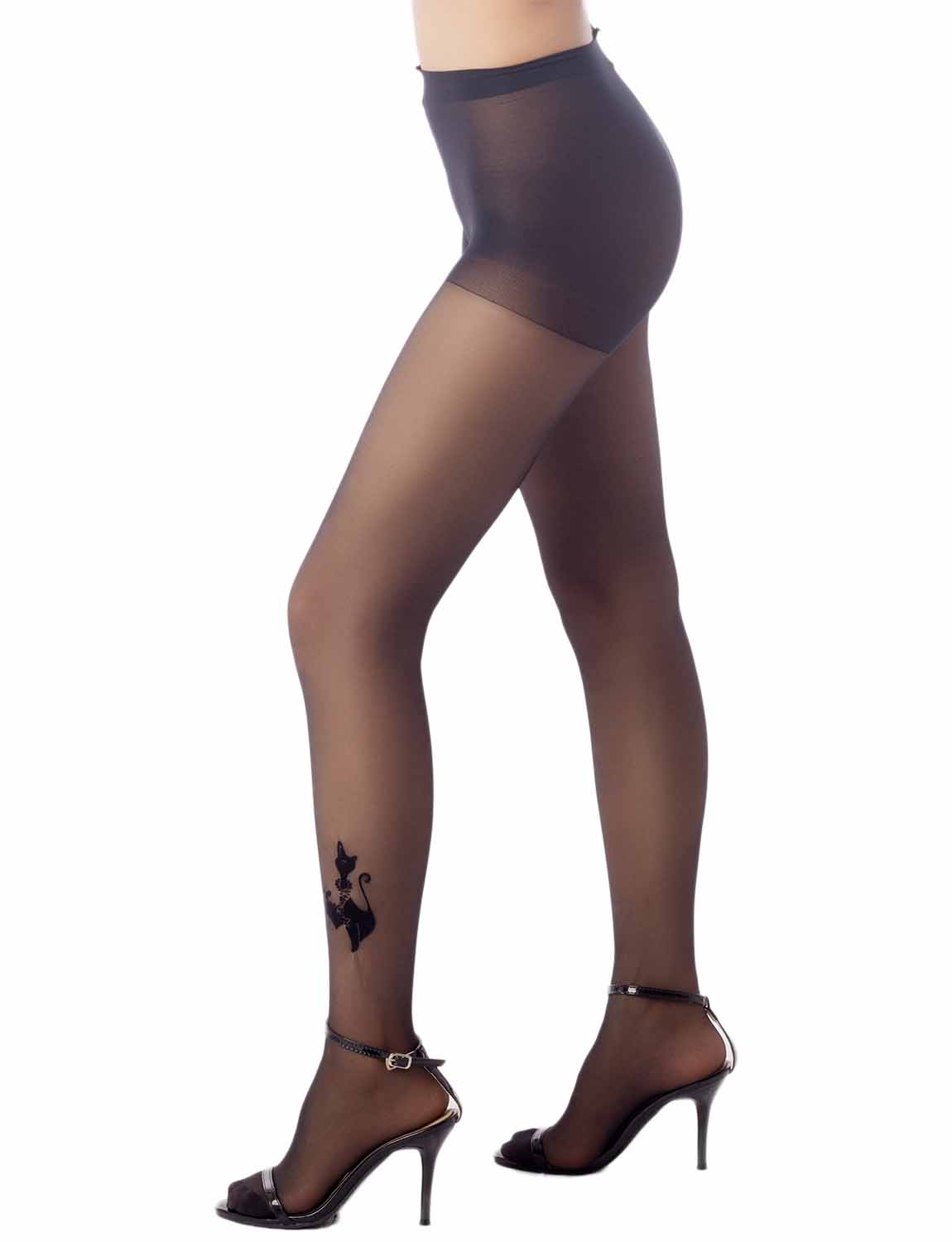 Women's Cat Tattoo Ankle Print Seamless Ultra Sheer Sexy Tights Pantyhose
