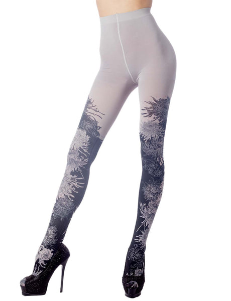 Women's Opaque Fairview Daisy Patterned Footed Thick Seam Pantyhose Tights