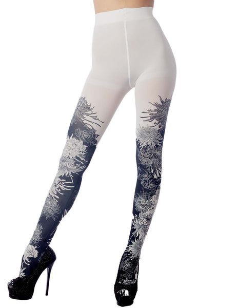 Women's Opaque Fairview Daisy Patterned Footed Thick Seam Pantyhose Tights